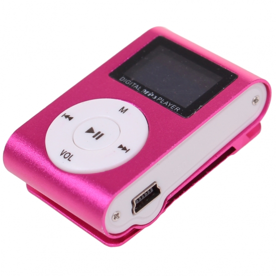 MINI MP3 LEJÁTSZÓ KIJELZŐVEL RÓZSASZÍN