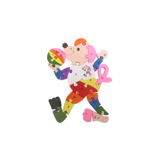 Oktató fa puzzle kutya labdával