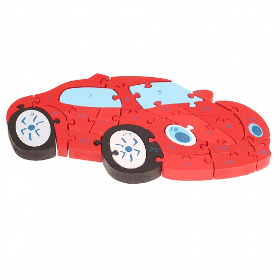 OKTATÓ FA PUZZLE AUTÓ PIROS