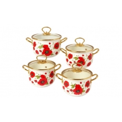 8 részes zománcozott edénykészlet piros mák
