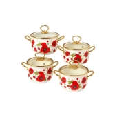 8 részes zománcozott edénykészlet piros mák