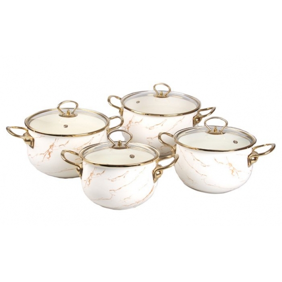 8 részes zománcozott edénykészlet arany márvány