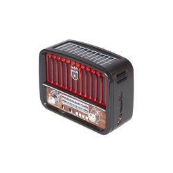 Hordozható 3 sávos napelemes rádió fekete–piros MUSIC