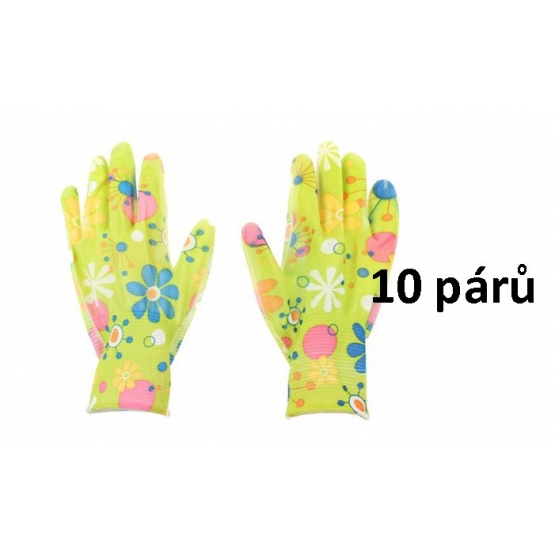 Virágmintás kerti kesztyűk zöld 10 db