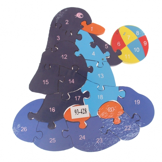 Oktató fa puzzle pingvin labdával