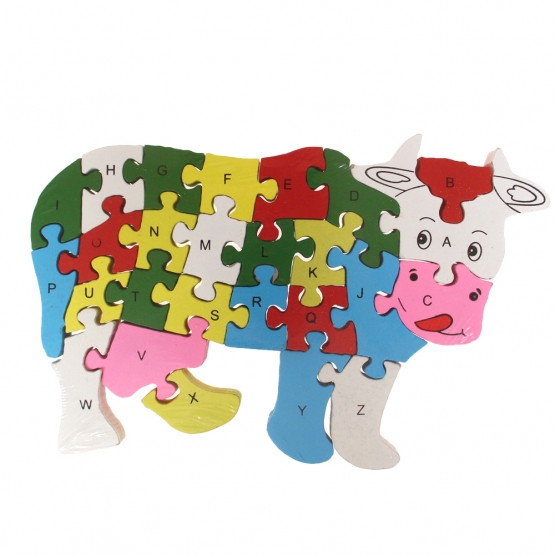 Oktató fa puzzle tehén var.2