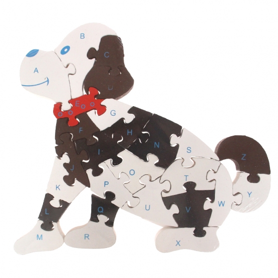 Oktató fa puzzle fekete-fehér kutya