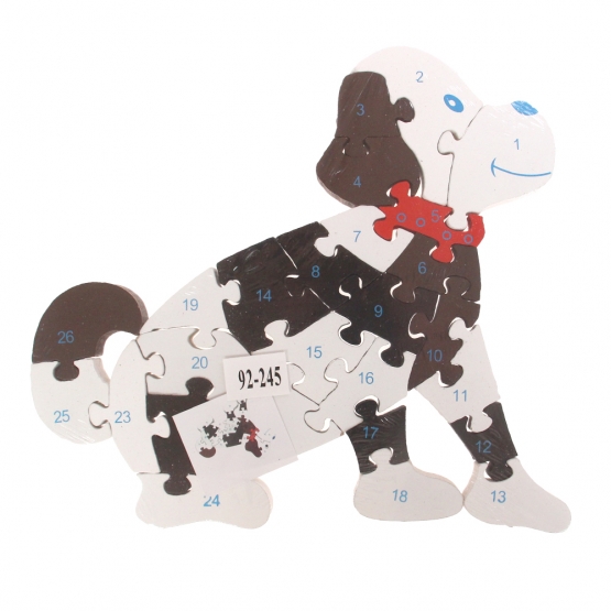 Oktató fa puzzle fekete-fehér kutya