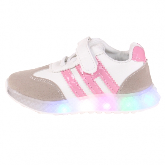 Gyerek világító tornacipő orral csíkok rózsaszín