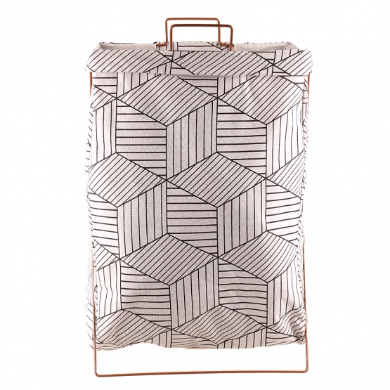 Vászon szennyeskosár állvánnyal geometriai minta fehér