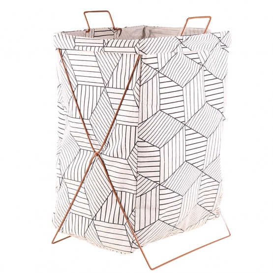 Vászon szennyeskosár állvánnyal geometriai minta fehér