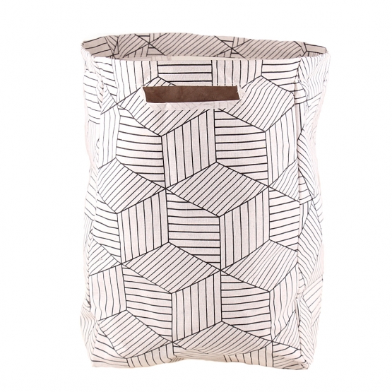 Vászon szennyeskosár állvánnyal geometriai minta fehér