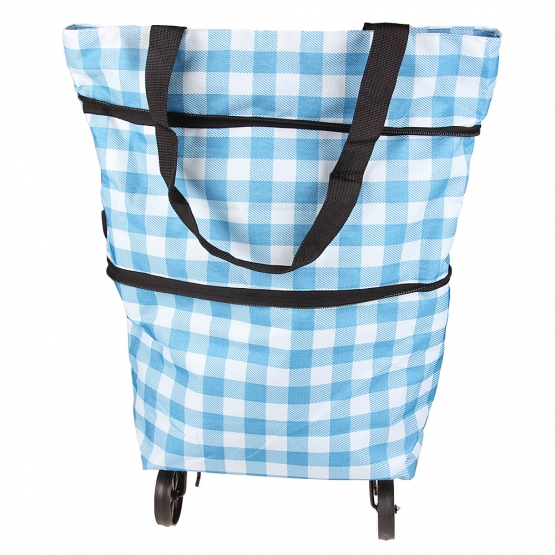 BEVÁSÁRLÓ TÁSKA KEREKEKKEL KOCKÁS, KÉK