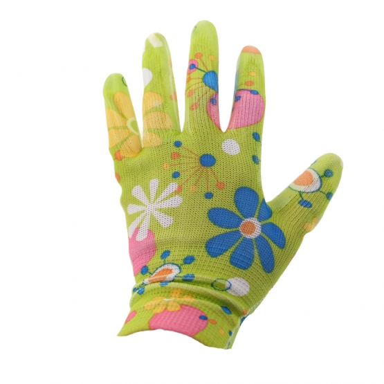 Virágmintás kerti kesztyűk zöld 10 db