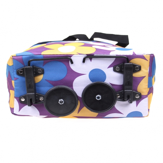 Bevásárló táska kerekekkel virágos, lila