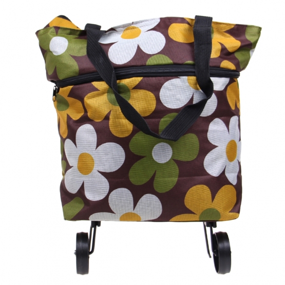 BEVÁSÁRLÓ TÁSKA KEREKEKEL VIRÁGOS, BARNA