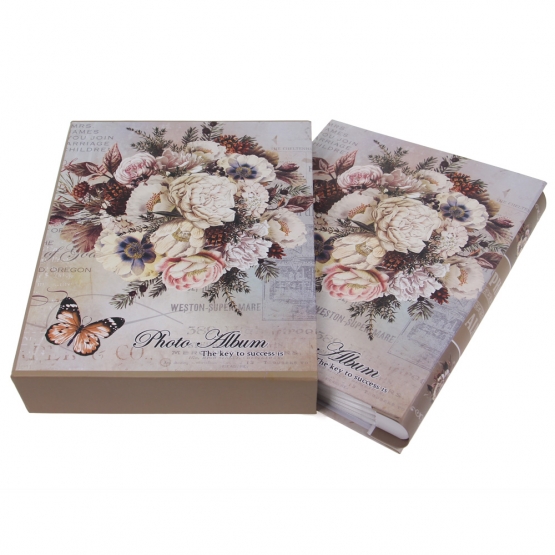 FOTÓALBUM 200 FÉNYKÉPHEZ, CSOKORRAL, BÉZS