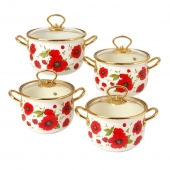 8 részes zománcozott edénykészlet piros mák