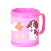 Műanyag bögre gyerekeknek (kutyával és medvével rózsasín)