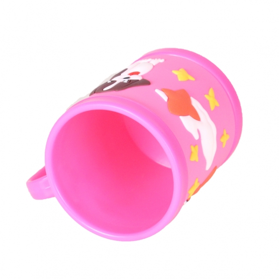 Műanyag bögre gyerekeknek (kutyával és medvével rózsasín)
