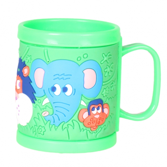 Műanyag bögre gyerekeknek (állatokkal zöld)