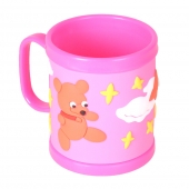 Műanyag bögre gyerekeknek (kutyával és medvével rózsasín)