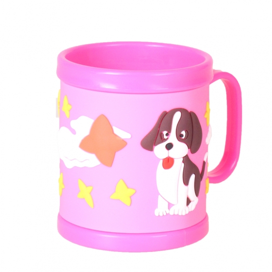 Műanyag bögre gyerekeknek (kutyával és medvével rózsasín)