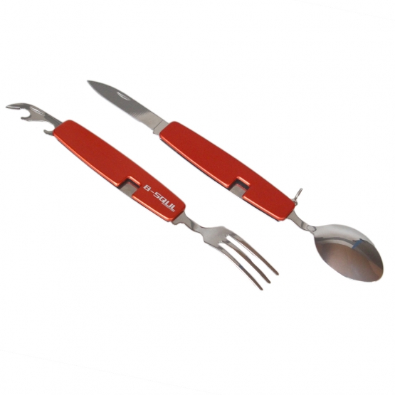 B-SQUL piros, összecsukható multifunkciós kemping evőeszköz