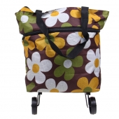 BEVÁSÁRLÓ TÁSKA KEREKEKEL VIRÁGOS, BARNA