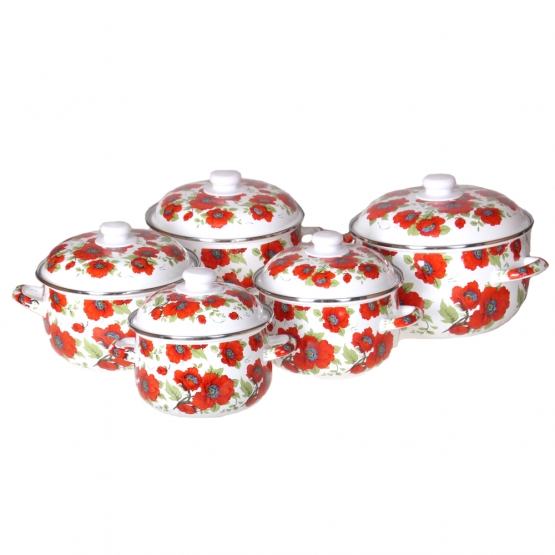 10- részes zománcozott edénykészlet pipacs