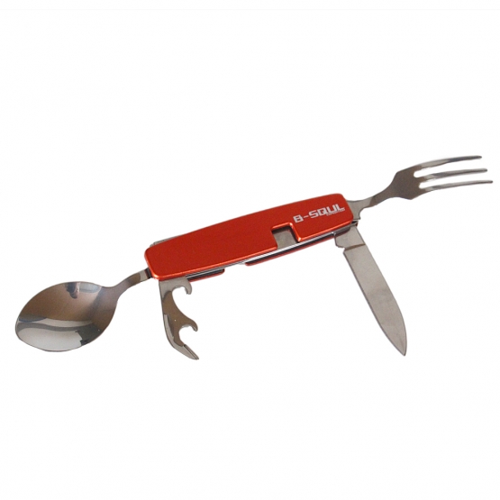 B-SQUL piros, összecsukható multifunkciós kemping evőeszköz