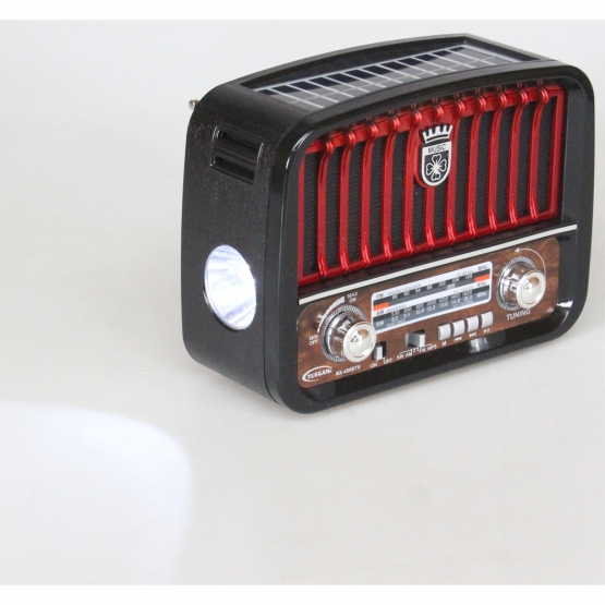 Hordozható 3 sávos napelemes rádió fekete–piros MUSIC