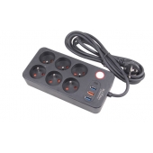 Hosszabbító kábel 2,5 m 6 aljzattal és USB-vel