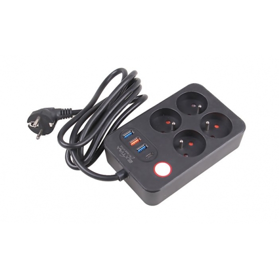 Hosszabbító kábel 2 m 4 aljzattal és USB-vel