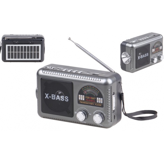 FERVENT napelemes 3 sávos rádió szürke