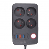 Hosszabbító kábel 2 m 4 aljzattal és USB-vel