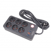 Hosszabbító kábel 2,5 m 6 aljzattal és USB-vel