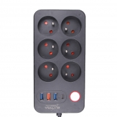 Hosszabbító kábel 2,5 m 6 aljzattal és USB-vel