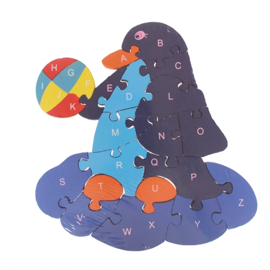 Oktató fa puzzle pingvin labdával