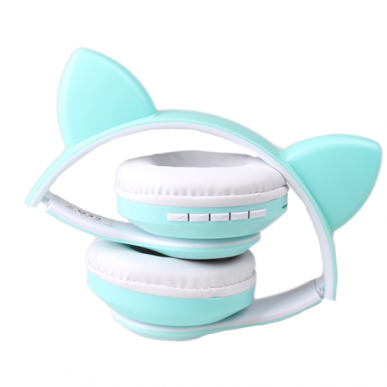 Vezeték nélküli fejhallgató macskafülekkel zöld