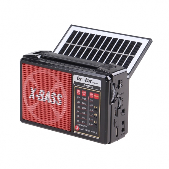 Napelemes 3 sávos rádió IS-810PRO piros