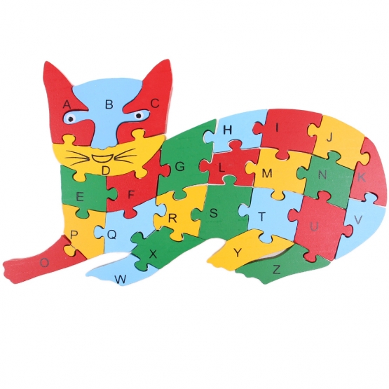 Oktató fa puzzle macska