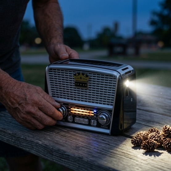 3-pásmové solárne rádio s Bluetooth čierno-strieborné KORUNA