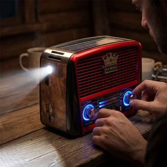 3 sávos napelemes rádió Bluetooth funkcióval barna-piros KORUNA